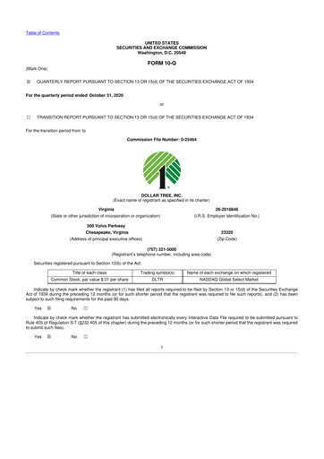 Thumbnail Dollar Tree 10-Q Quarterly Report FY2020 
