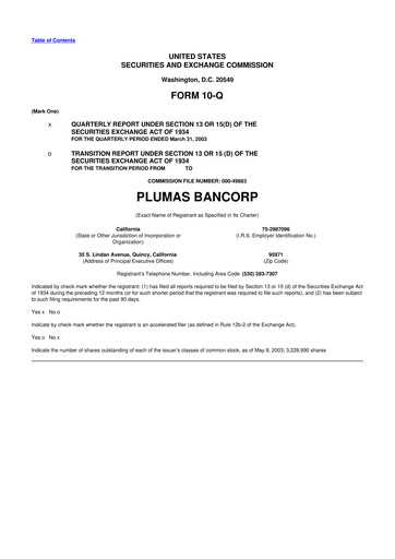 Miniature Plumas Bancorp 10-Q Rapport trimestriel  