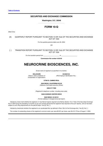 Thumbnail Neurocrine Biosciences
 10-Q Quarterly Report FY 