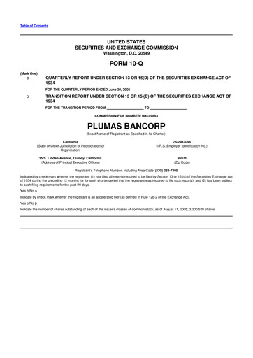 Miniature Plumas Bancorp 10-Q Rapport trimestriel  