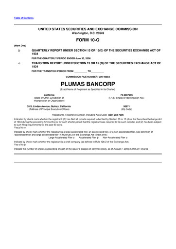 Miniature Plumas Bancorp 10-Q Rapport trimestriel  