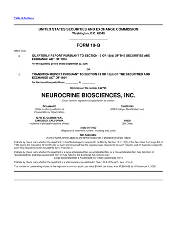 Thumbnail Neurocrine Biosciences
 10-Q Quarterly Report FY 