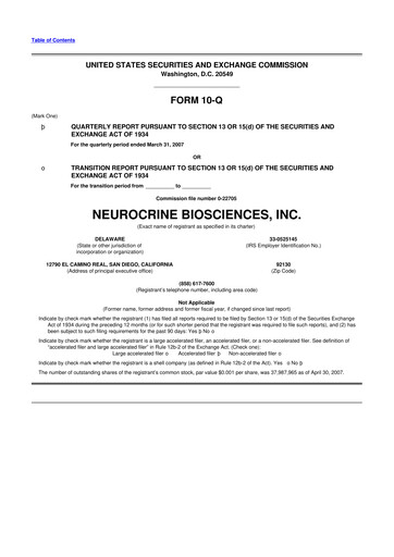 Thumbnail Neurocrine Biosciences
 10-Q Quarterly Report FY 