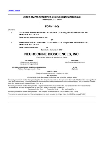 Thumbnail Neurocrine Biosciences
 10-Q Quarterly Report FY 