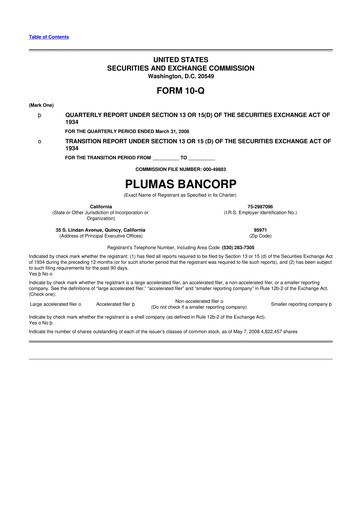 Miniature Plumas Bancorp 10-Q Rapport trimestriel  