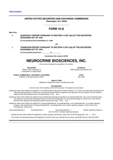 Thumbnail Neurocrine Biosciences
 10-Q Quarterly Report FY 