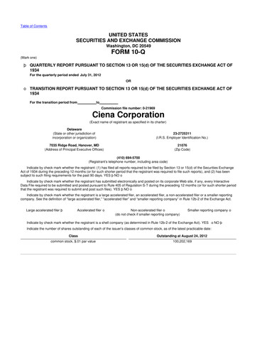 Thumbnail Ciena 10-Q Quarterly Report FY2012 