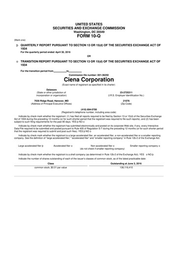 Thumbnail Ciena 10-Q Quarterly Report FY2016 