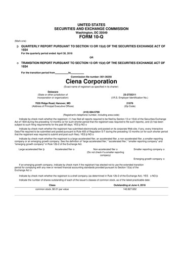 Thumbnail Ciena 10-Q Quarterly Report FY2018 