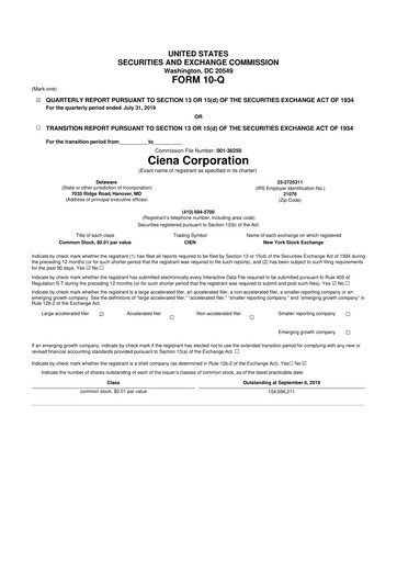 Thumbnail Ciena 10-Q Quarterly Report FY2019 