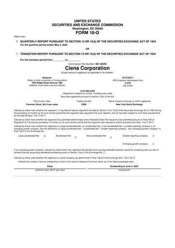 Thumbnail Ciena 10-Q Quarterly Report FY2020 