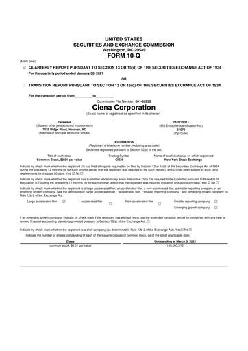 Thumbnail Ciena 10-Q Quarterly Report FY2021 