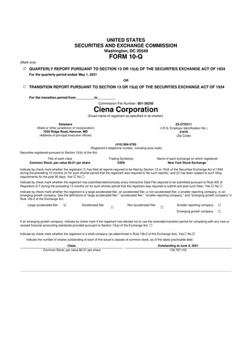 Thumbnail Ciena 10-Q Quarterly Report FY2021 