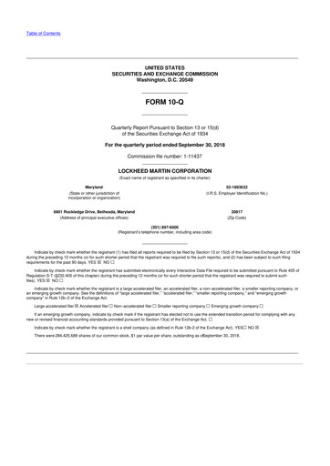 Thumbnail Lockheed Martin 10-Q Quarterly Report FY2018 