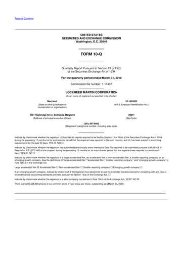 Thumbnail Lockheed Martin 10-Q Quarterly Report FY2019 