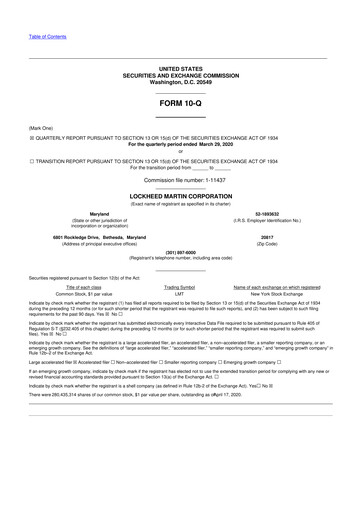 Thumbnail Lockheed Martin 10-Q Quarterly Report FY2020 