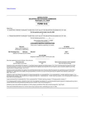 Thumbnail Lockheed Martin 10-Q Quarterly Report FY2020 