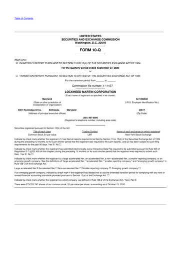 Thumbnail Lockheed Martin 10-Q Quarterly Report FY2020 