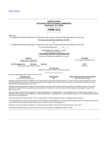 Thumbnail Lockheed Martin 10-Q Quarterly Report FY2021 