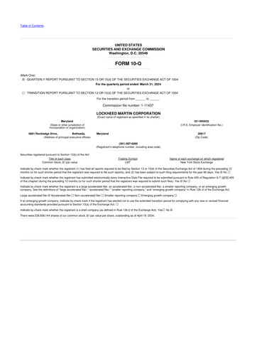 Thumbnail Lockheed Martin 10-Q Quarterly Report FY2024 