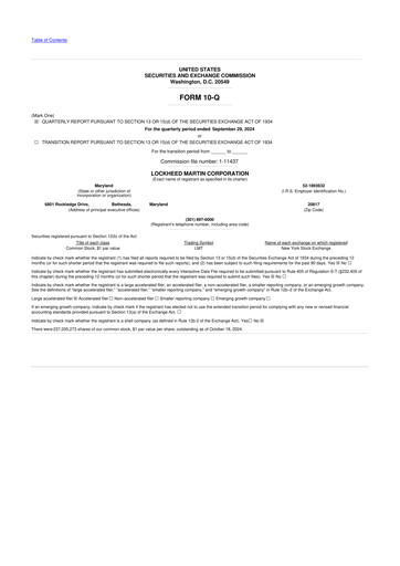 Thumbnail Lockheed Martin 10-Q Quarterly Report FY2024 