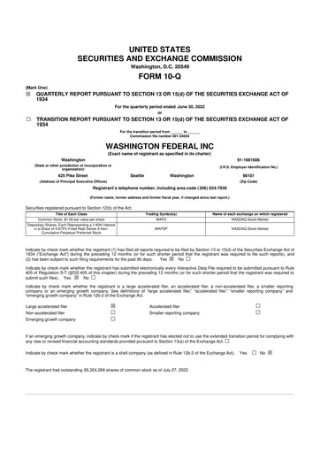 Thumbnail WaFd Bank 10-Q Quarterly Report FY2022 