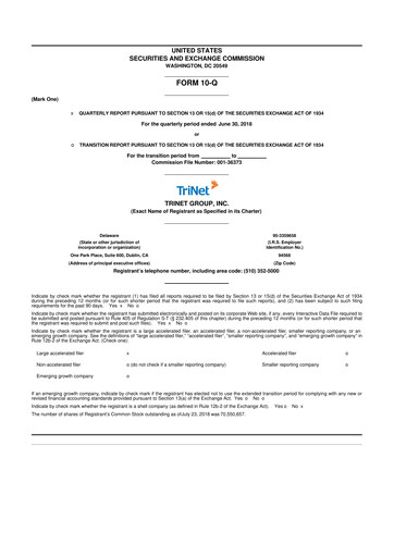 Miniature TriNet 10-Q Rapport trimestriel 2018 