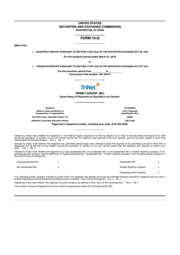 Miniature TriNet 10-Q Rapport trimestriel 2019 