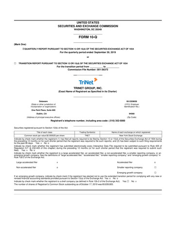 Miniature TriNet 10-Q Rapport trimestriel 43738 