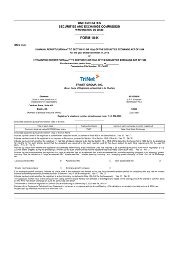 Miniature TriNet 10-K Rapport annuel 2019