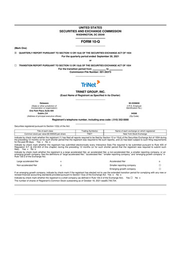 Miniature TriNet 10-Q Rapport trimestriel 2021 