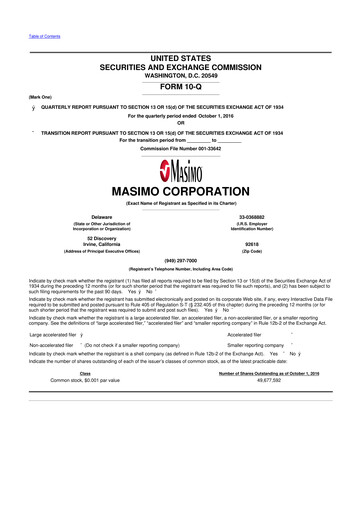 Thumbnail Masimo 10-Q Quarterly Report FY2016 