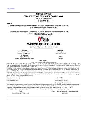 Thumbnail Masimo 10-Q Quarterly Report FY2018 