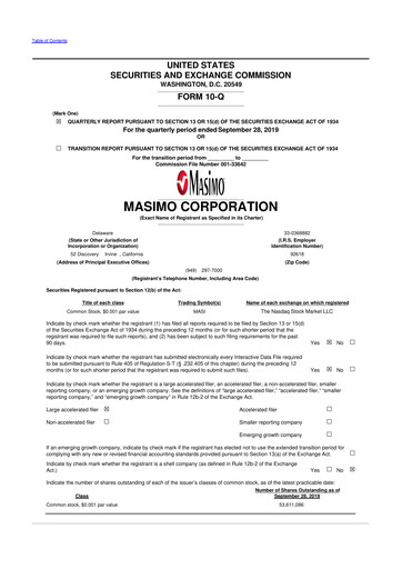 Thumbnail Masimo 10-Q Quarterly Report FY2019 