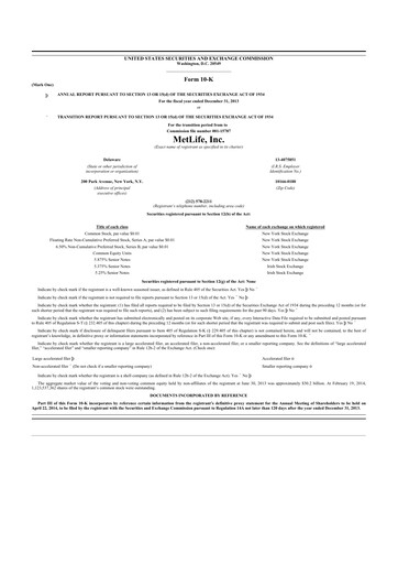 Thumbnail MetLife 10-K Annual Report 2013