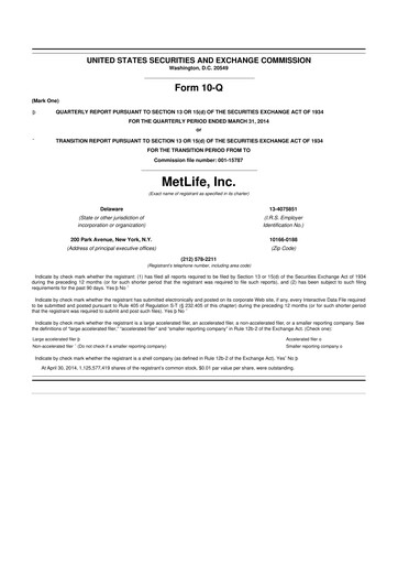 Thumbnail MetLife 10-Q Quarterly Report FY2014 