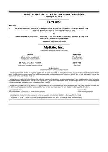 Thumbnail MetLife 10-Q Quarterly Report FY2014 