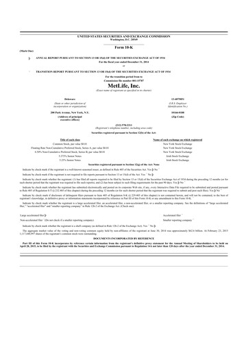 Thumbnail MetLife 10-K Annual Report 2014