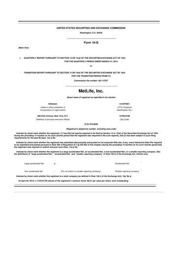 Thumbnail MetLife 10-Q Quarterly Report FY2015 