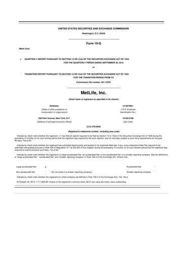 Thumbnail MetLife 10-Q Quarterly Report FY2015 