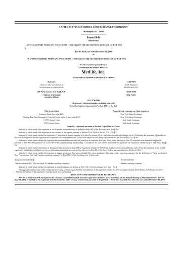 Thumbnail MetLife 10-K Annual Report 2015