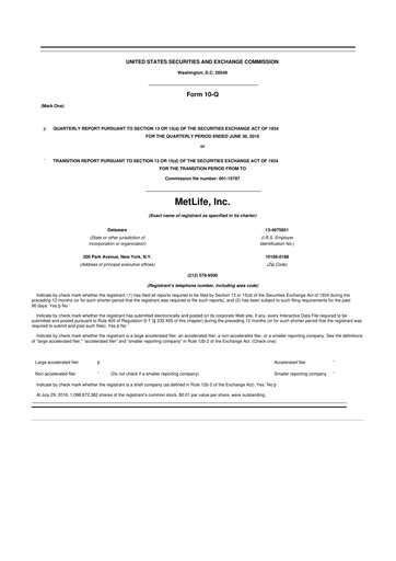 Thumbnail MetLife 10-Q Quarterly Report FY2016 