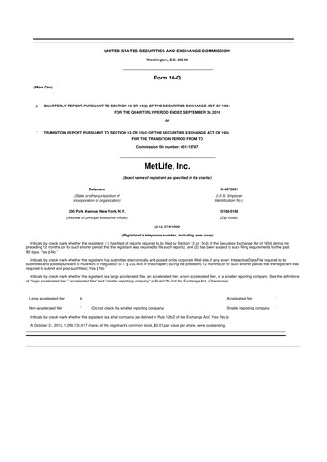 Thumbnail MetLife 10-Q Quarterly Report FY2016 