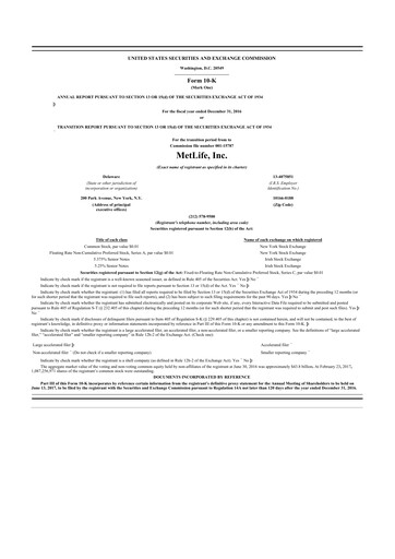 Thumbnail MetLife 10-K Annual Report 2016