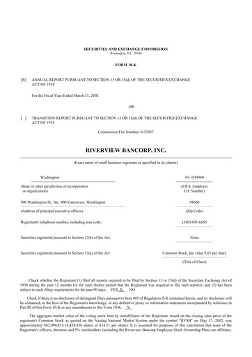 Thumbnail Riverview Bancorp 10-K Annual Report 