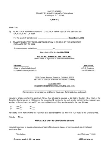 Miniature Provident Financial Holdings 10-Q Rapport trimestriel  