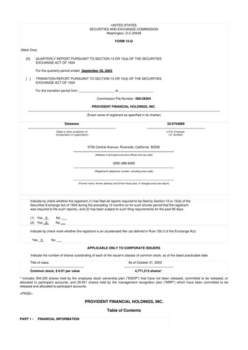 Miniature Provident Financial Holdings 10-Q Rapport trimestriel  