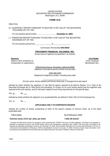 Miniature Provident Financial Holdings 10-Q Rapport trimestriel  