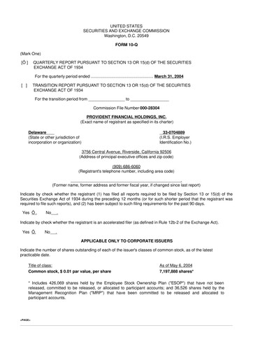 Miniature Provident Financial Holdings 10-Q Rapport trimestriel  