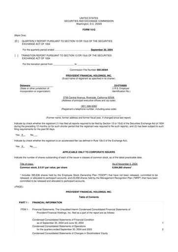 Miniature Provident Financial Holdings 10-Q Rapport trimestriel  